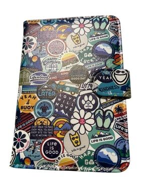 Life Is Good Travel Sticker Collage Passport Wallet NWOT Vacation International